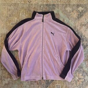 Vintage Velour Puma Women's Lilac and Navy Zip up Track Jacket